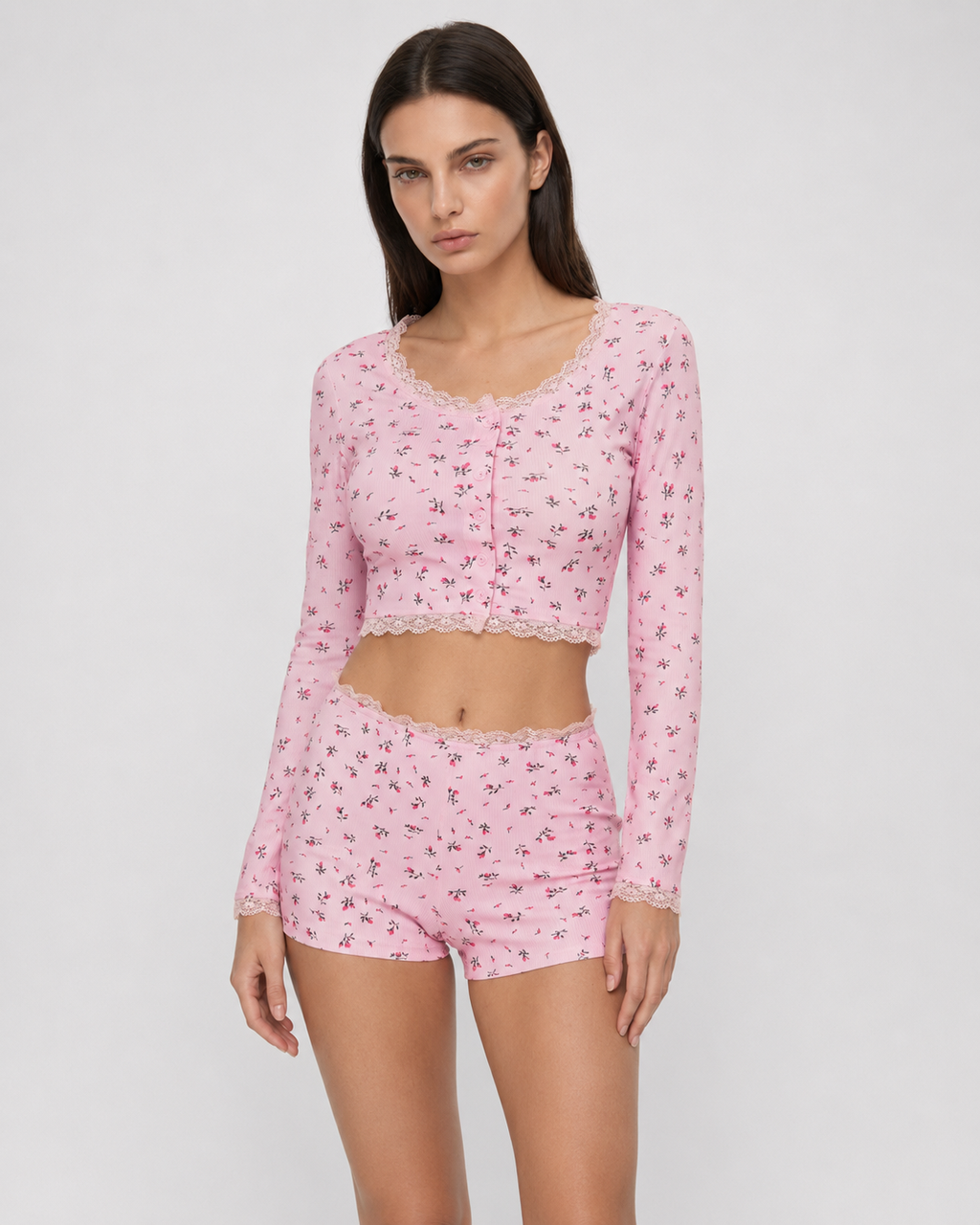 Set de pijama cu imprimeu floral Soft Girl