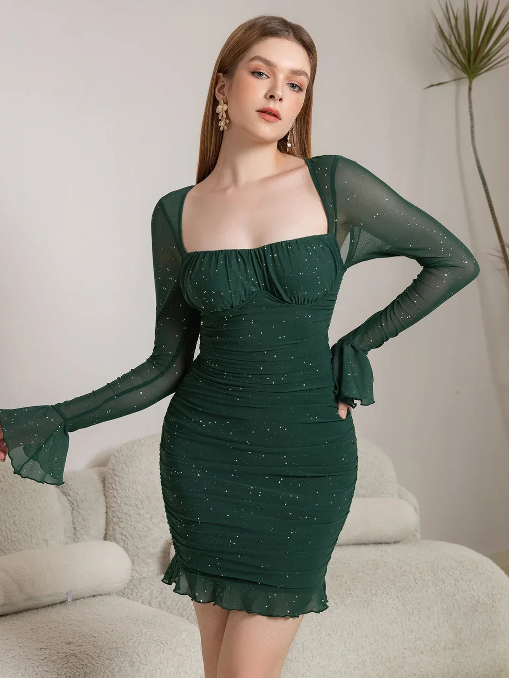 Valetti Giaro | Lucy Glitter Ruched Mesh Mini Dress