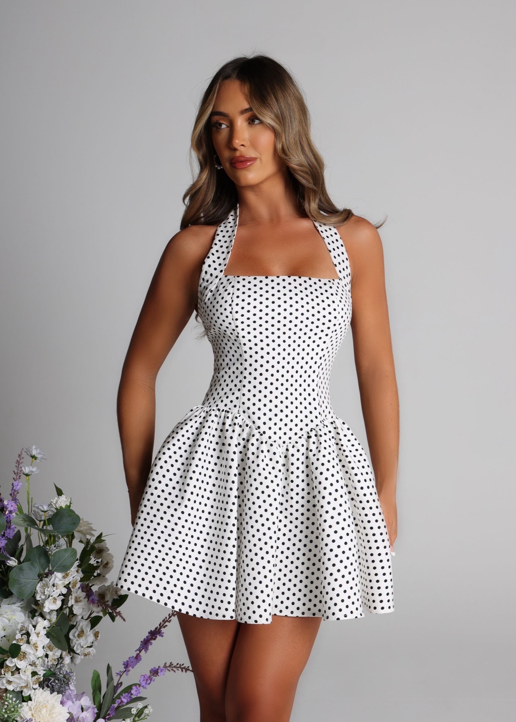 Valetti Giaro | Lorena Polka Dot Drop-Waist Mini Dress