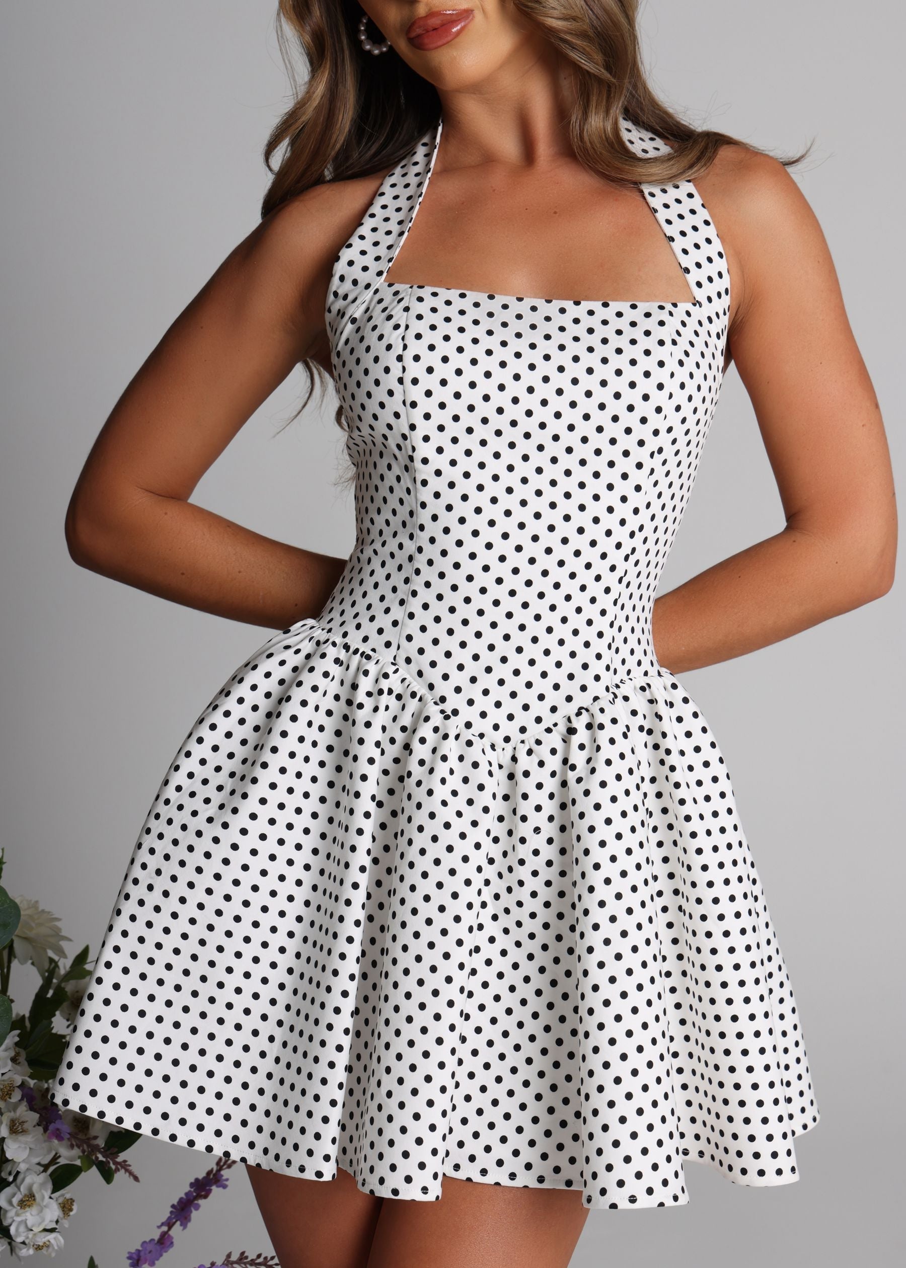 Valetti Giaro | Lorena Polka Dot Drop-Waist Mini Dress
