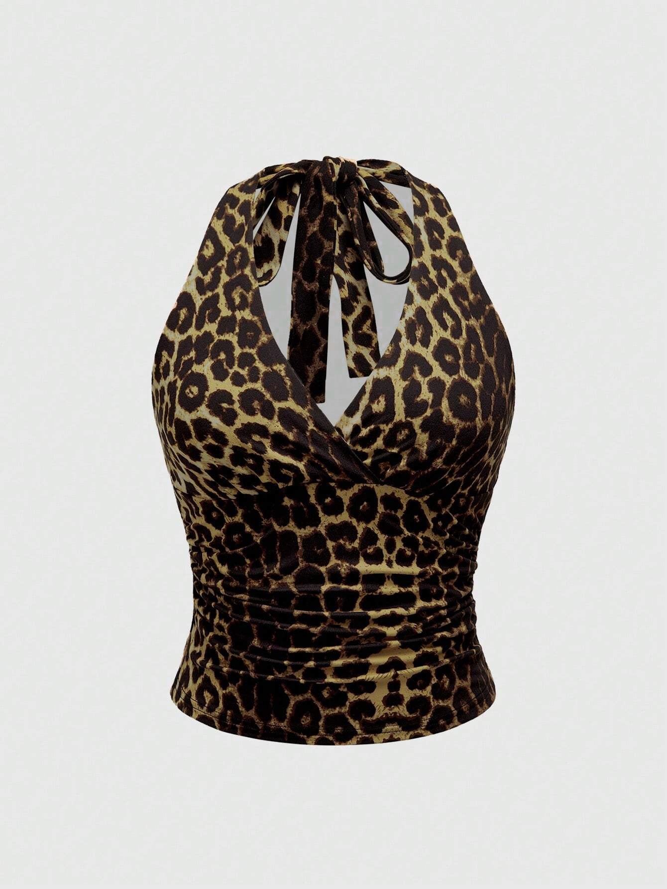 Panther Halterneck Lace-Up Knit Top