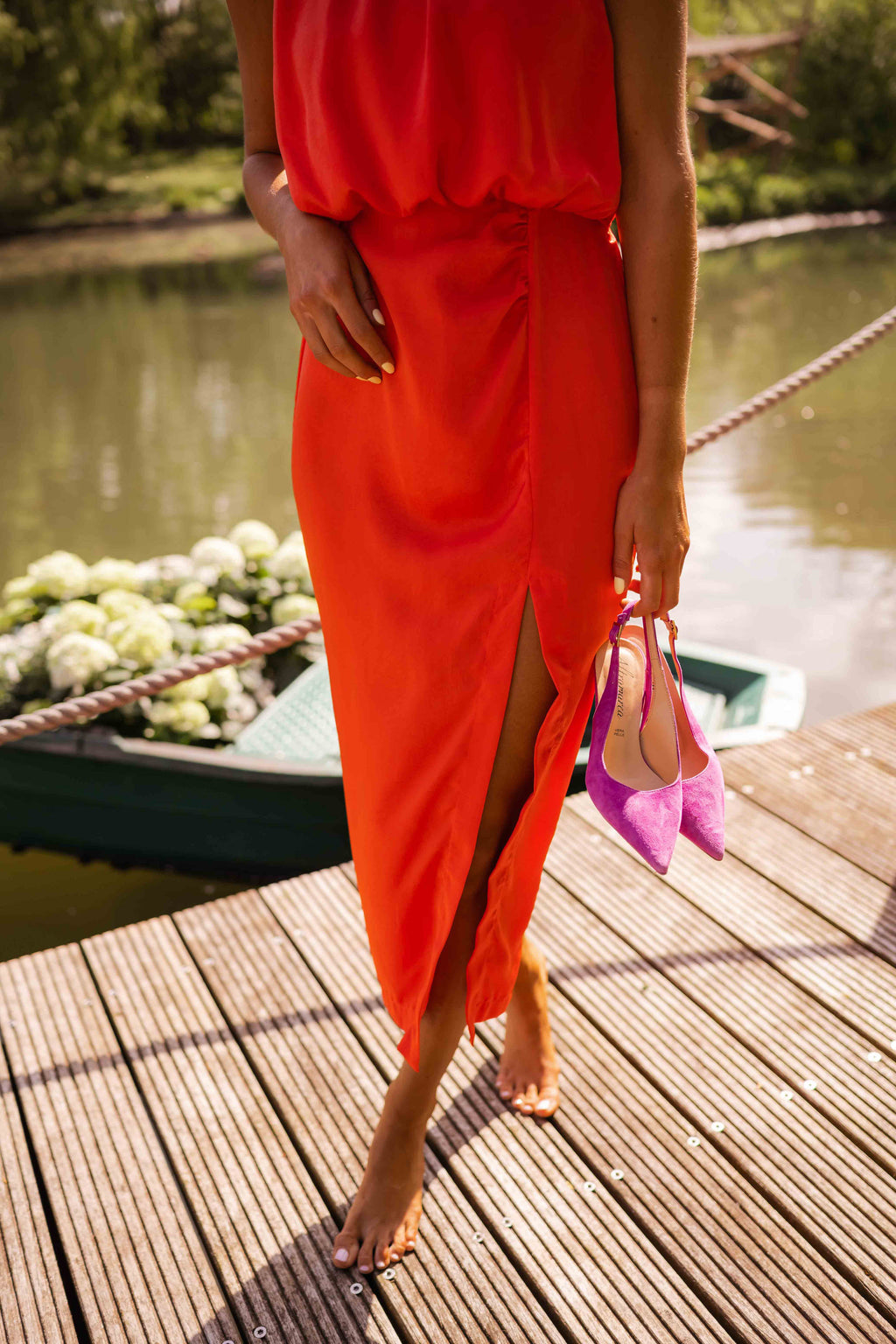 Valetti Giaro | Noa Draped Waist Split Midi Dress
