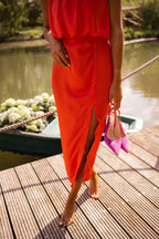 Valetti Giaro | Noa Draped Waist Split Midi Dress