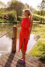 Valetti Giaro | Noa Draped Waist Split Midi Dress