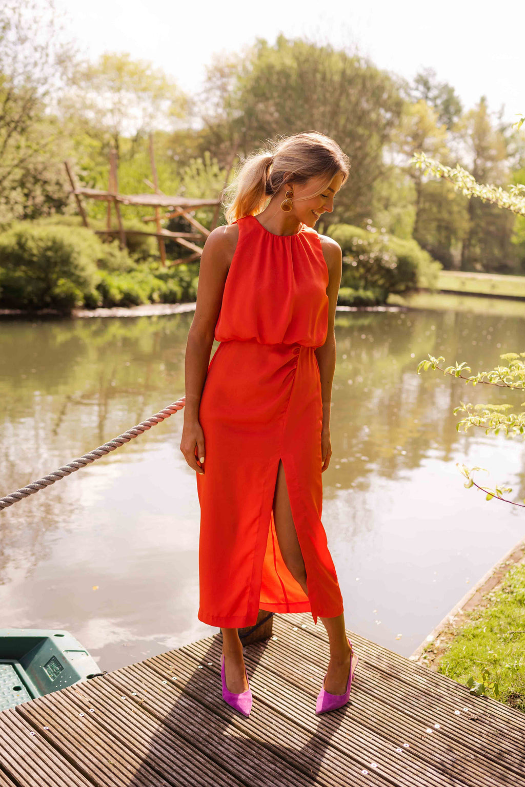 Valetti Giaro | Noa Draped Waist Split Midi Dress