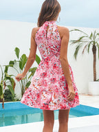 Valetti Giaro | Fleur Floral Chiffon Halter Mini Dress