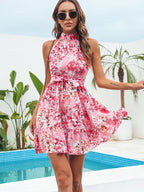 Valetti Giaro | Fleur Floral Chiffon Halter Mini Dress