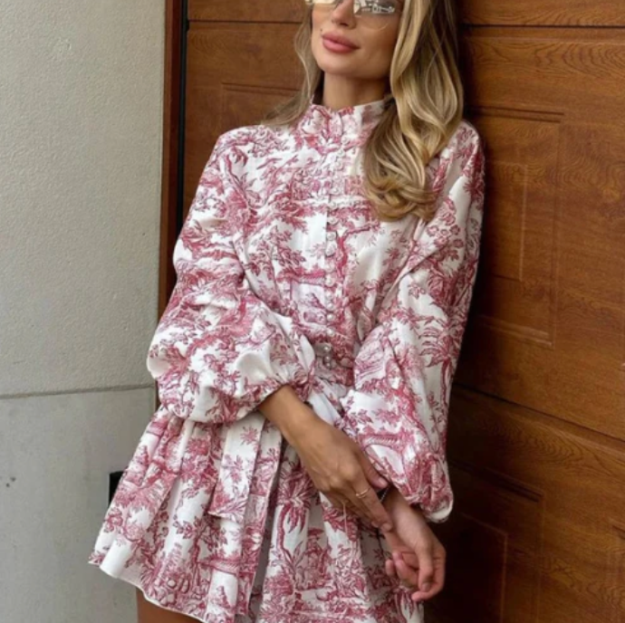 Valetti Giaro | Pleated Puff-Sleeve Summer Dress