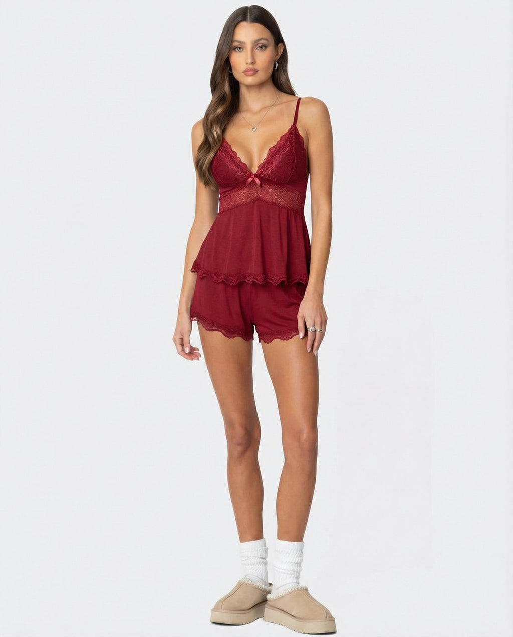 Anne - Zijdezacht Kanten Pyjama Set