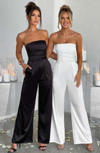 Valetti Giaro | Elise Strapless Satin Wide-Leg Jumpsuit