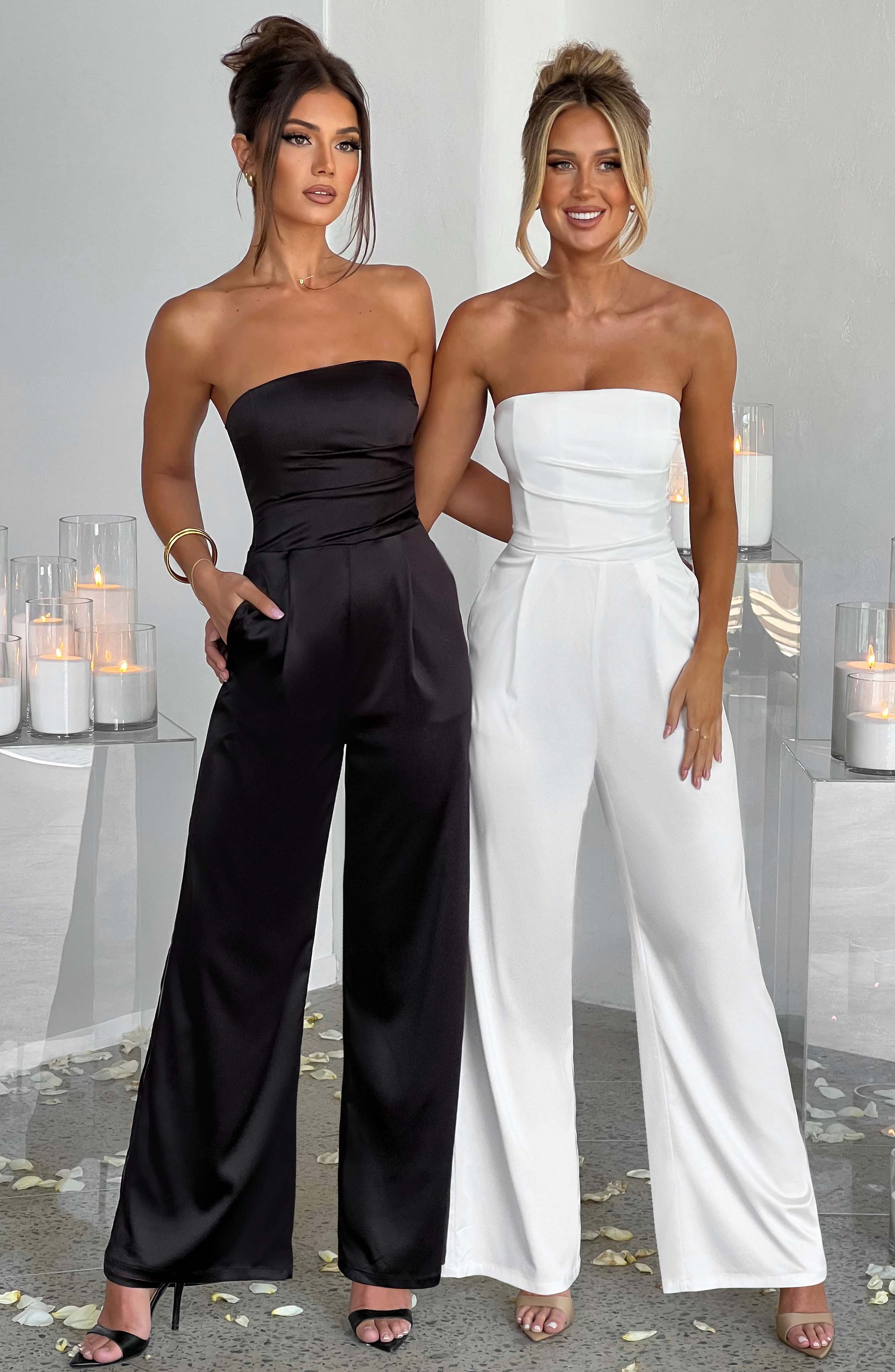 Valetti Giaro | Elise Strapless Satin Wide-Leg Jumpsuit
