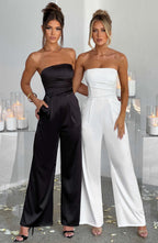 Valetti Giaro | Elise Strapless Satin Wide-Leg Jumpsuit