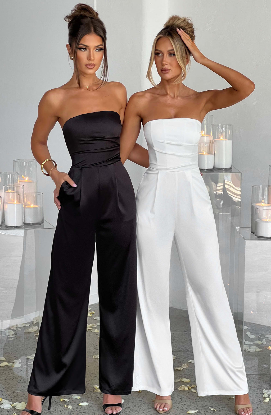 Valetti Giaro | Elise Strapless Satin Wide-Leg Jumpsuit