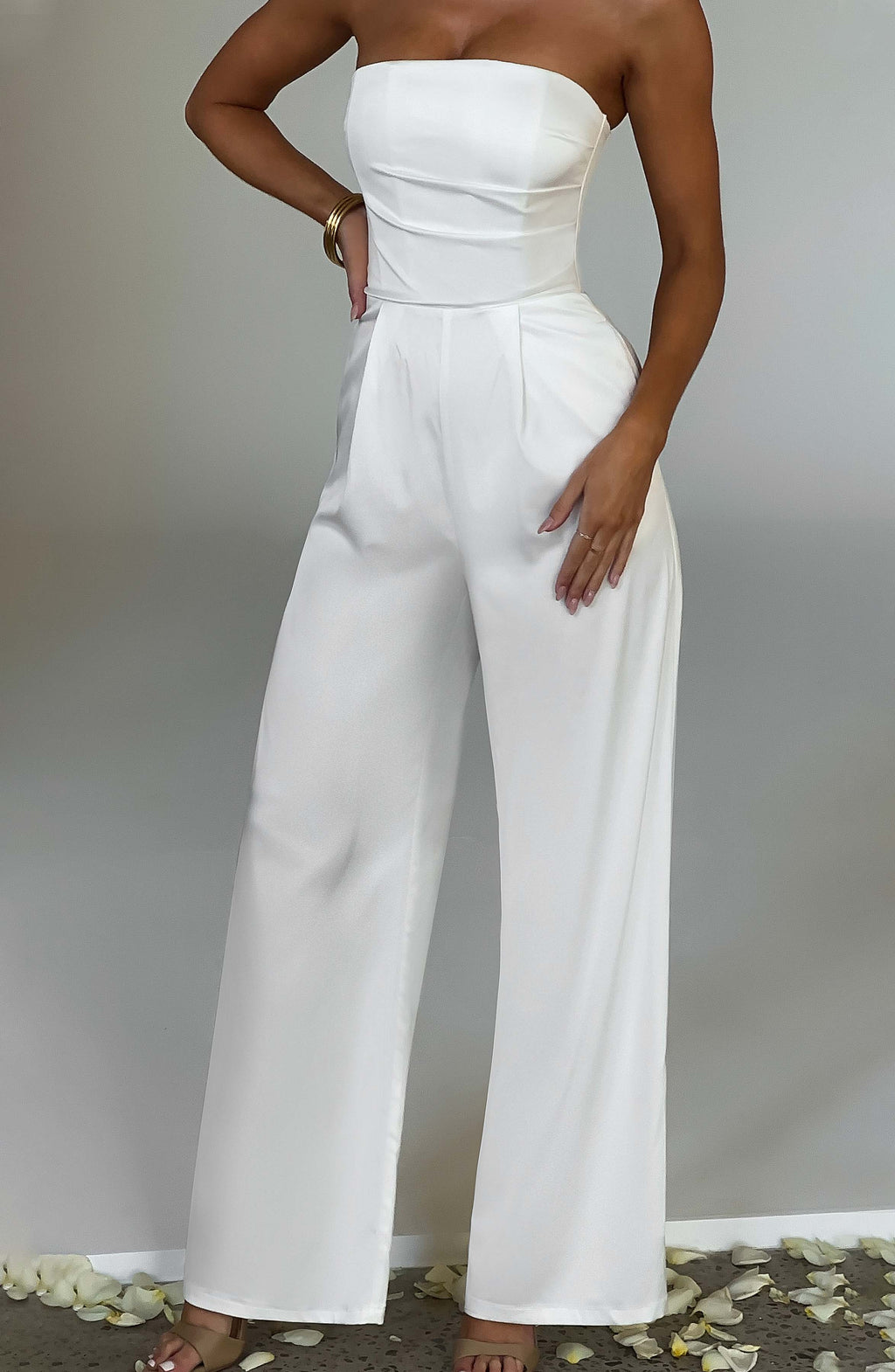 Valetti Giaro | Elise Strapless Satin Wide-Leg Jumpsuit
