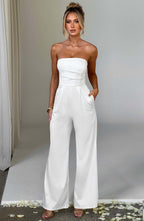 Valetti Giaro | Elise Strapless Satin Wide-Leg Jumpsuit