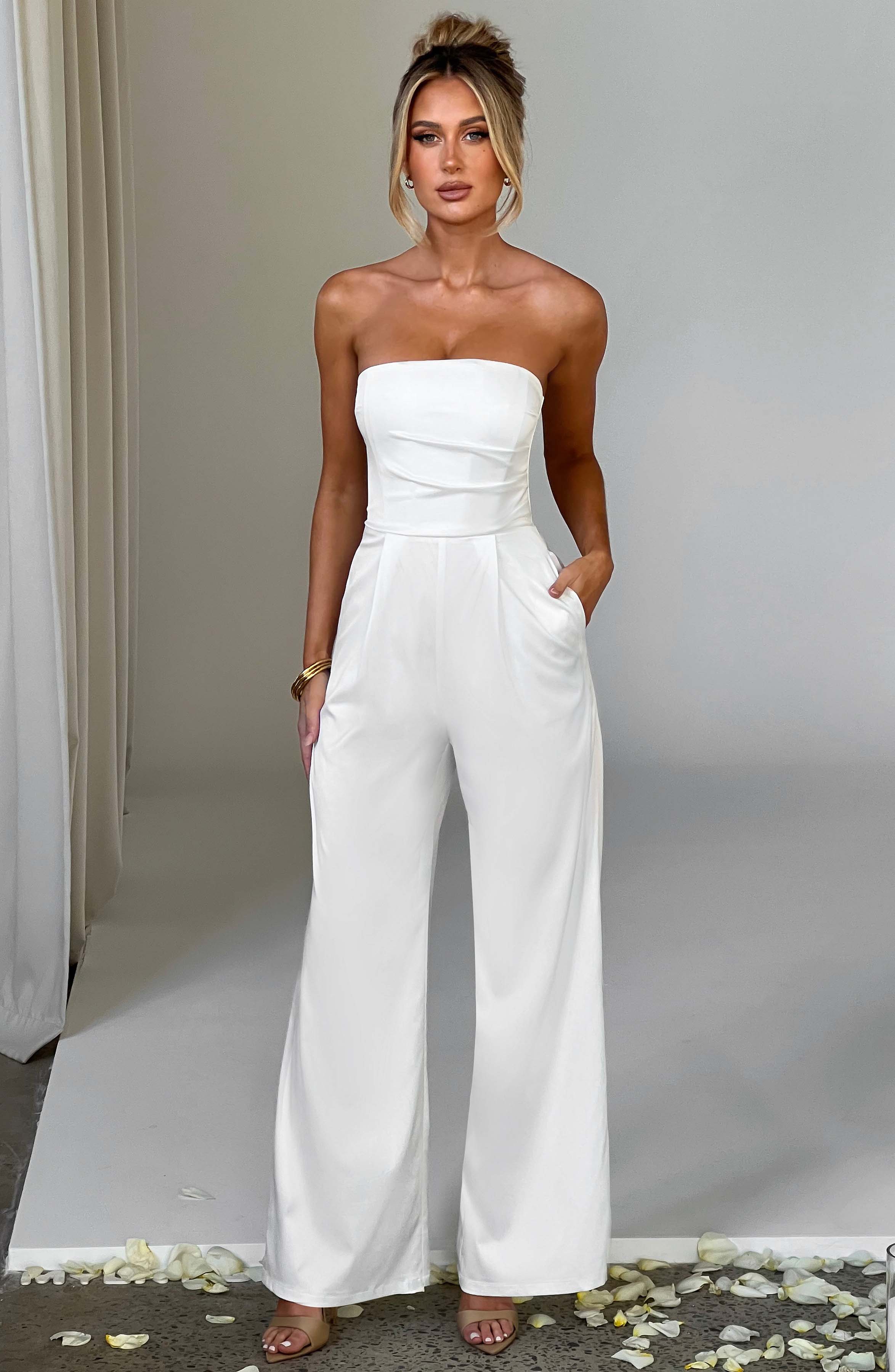Valetti Giaro | Elise Strapless Satin Wide-Leg Jumpsuit