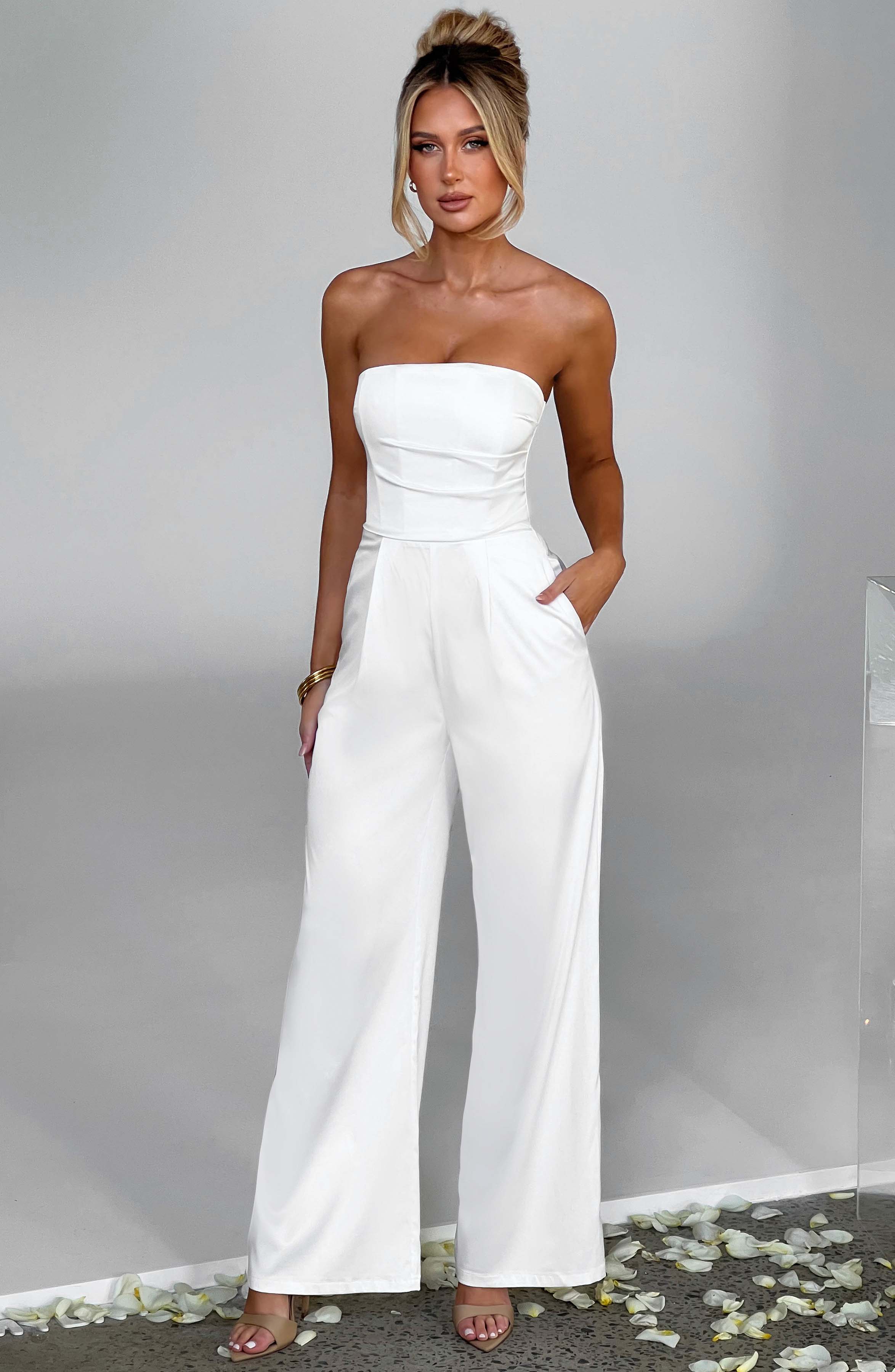 Valetti Giaro | Elise Strapless Satin Wide-Leg Jumpsuit