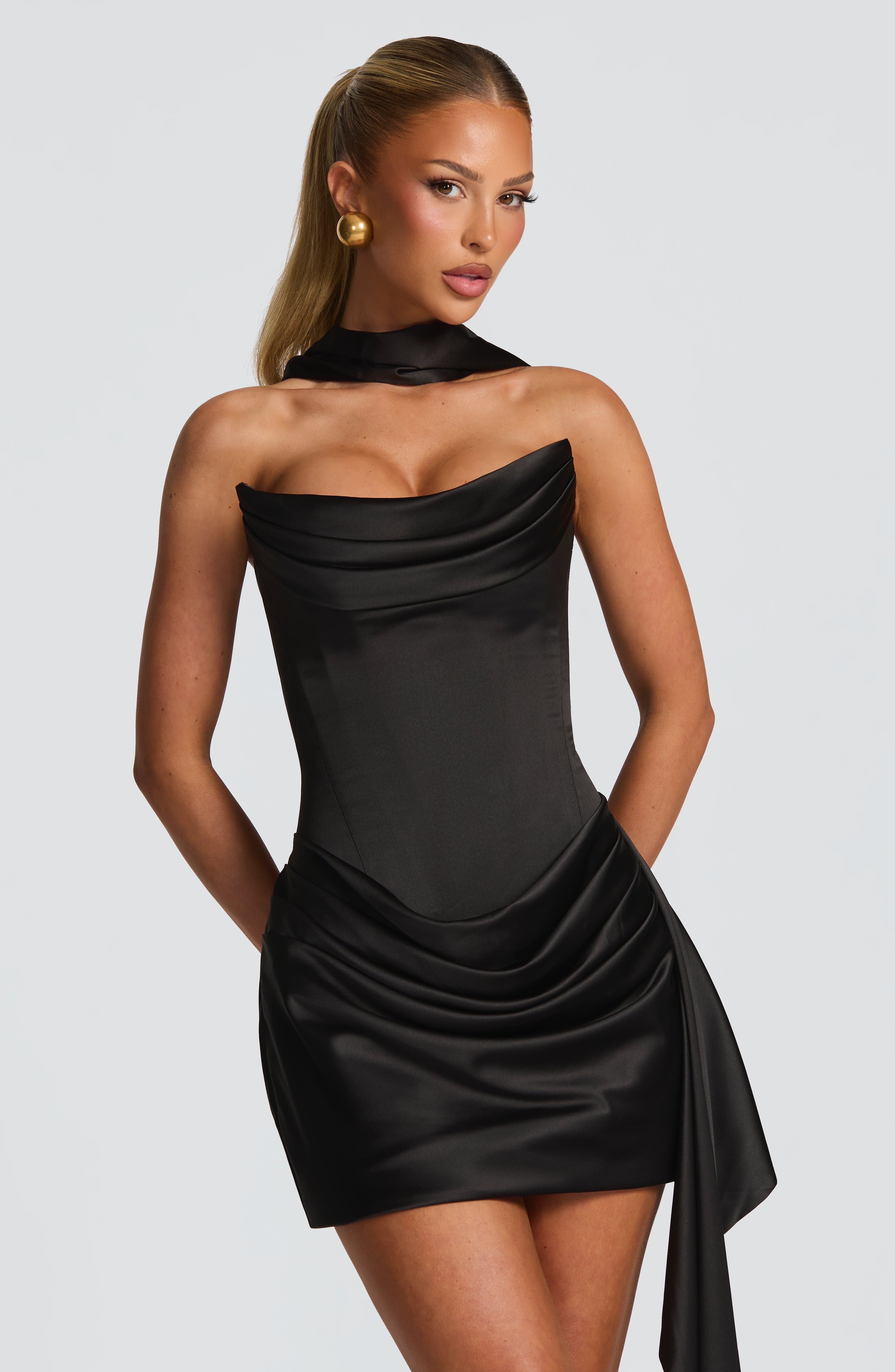 Valetti Giaro | Mona Draped Cowl Satin Mini Dress