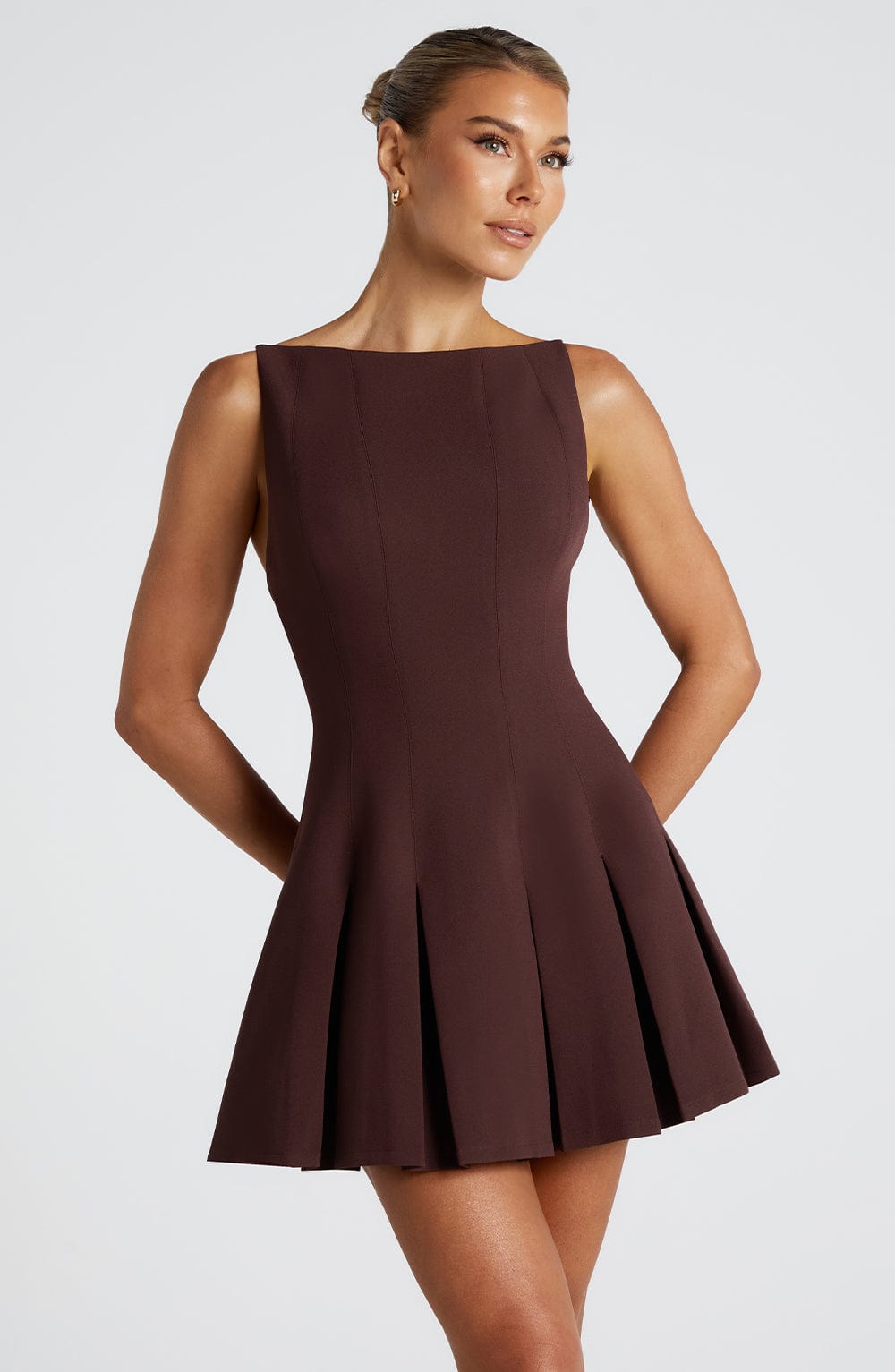 Valetti Giaro | Noelle Taupe Crepe A-Line Mini Dress