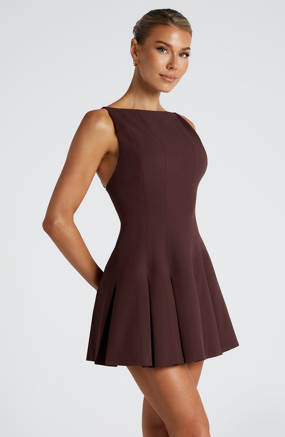 Valetti Giaro | Noelle Taupe Crepe A-Line Mini Dress