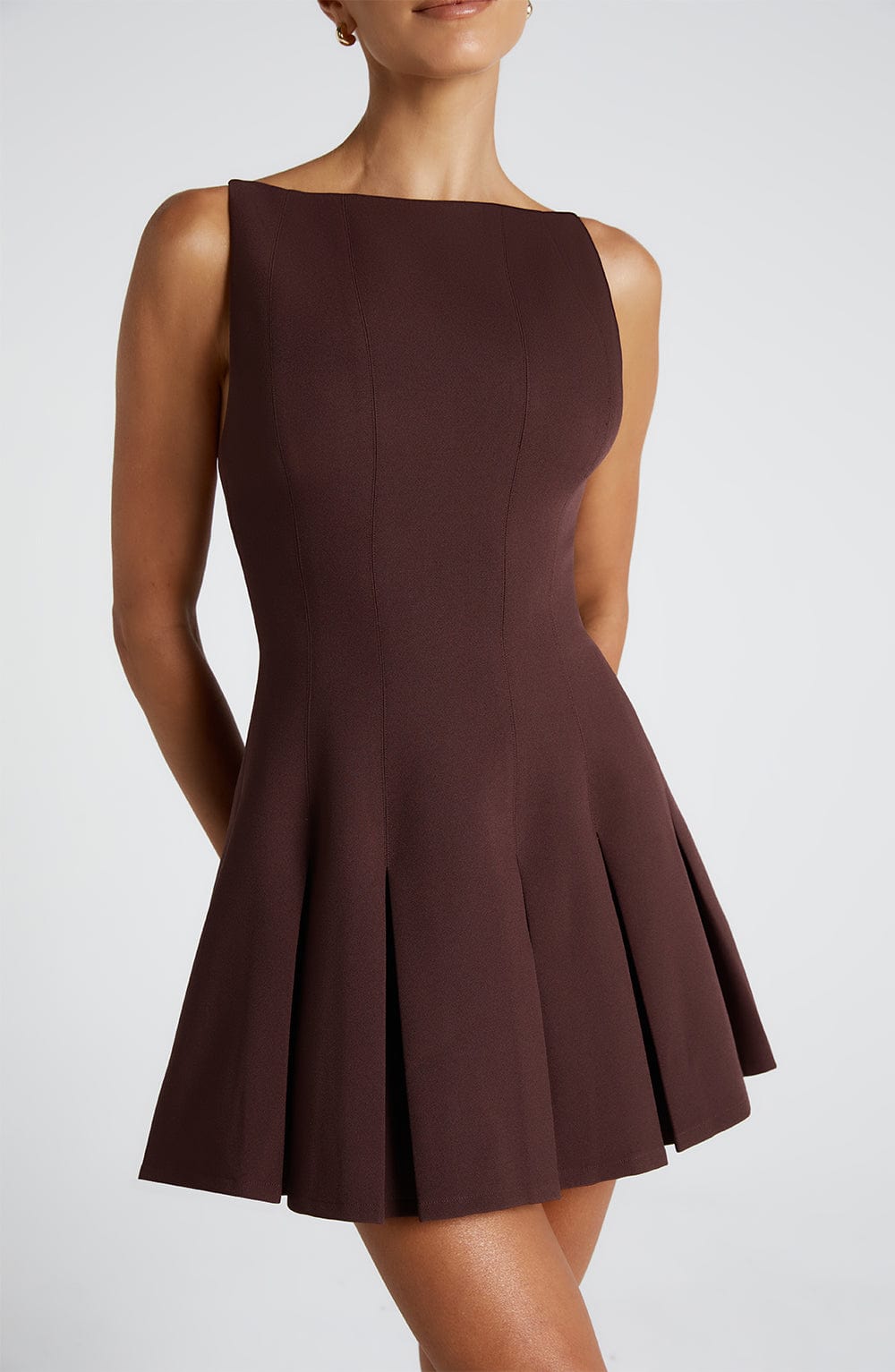 Valetti Giaro | Noelle Taupe Crepe A-Line Mini Dress