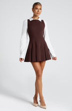 Valetti Giaro | Noelle Taupe Crepe A-Line Mini Dress