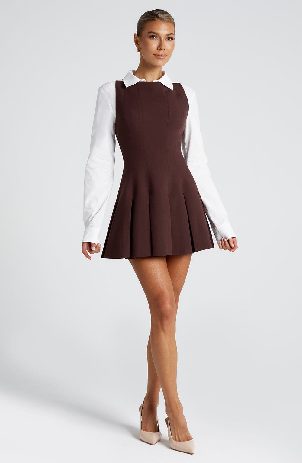 Valetti Giaro | Noelle Taupe Crepe A-Line Mini Dress