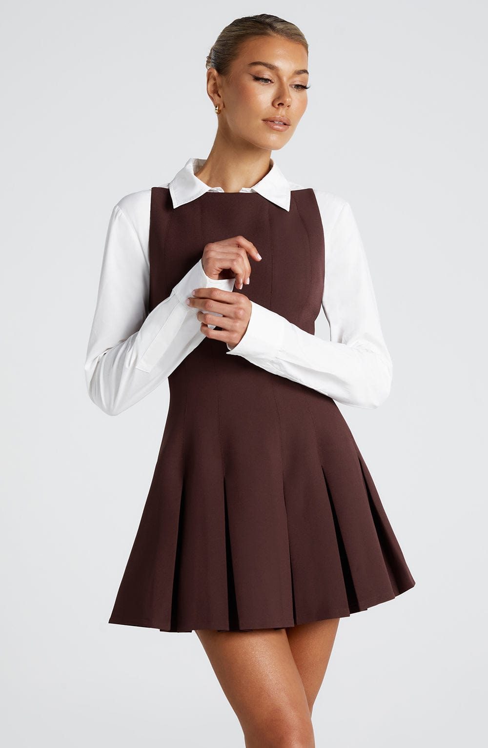 Valetti Giaro | Noelle Taupe Crepe A-Line Mini Dress