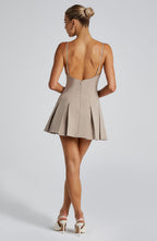 Valetti Giaro | Noelle Taupe Crepe A-Line Mini Dress
