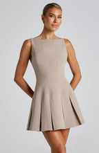Valetti Giaro | Noelle Taupe Crepe A-Line Mini Dress